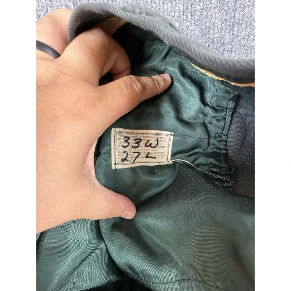 VTG Military Stripe Dress Pants Mens 33x27 Green Black Side Stripe‎ Lined Formal